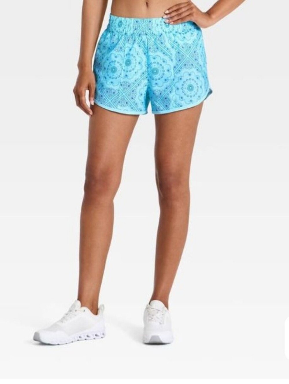 All In Motion Women's Woven Mid- Rise Run Shorts 3", Light Blue Bandana Print